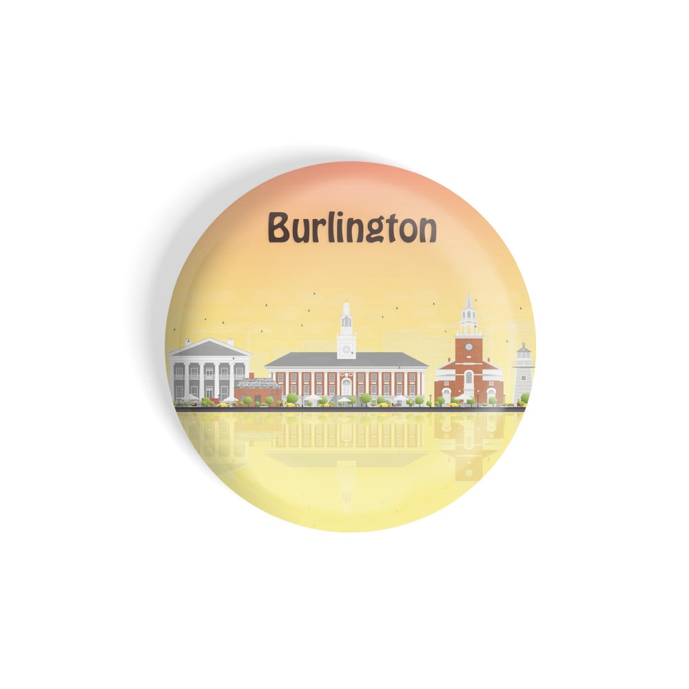 dhcrafts Round Fridge Magnet Multicolour Places Burlington City In Vermont, United States Glossy Finish Design Pack of 1 (75 mm)